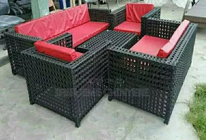 Black Canash Boss Chair With Red Cushion Rattan Sofa