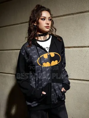 Batman Cartoon Graphic Zip Up Drawstring Hoodie Original From Uk
