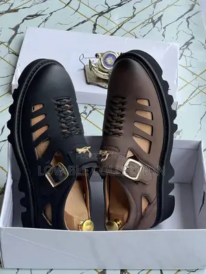 Christian Louboutin Chunky Black Leather Buckled Sandals