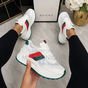 Gucci White Sneakers Featuring a Green