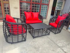 Pipe Rattan Sofa With Black Cushion