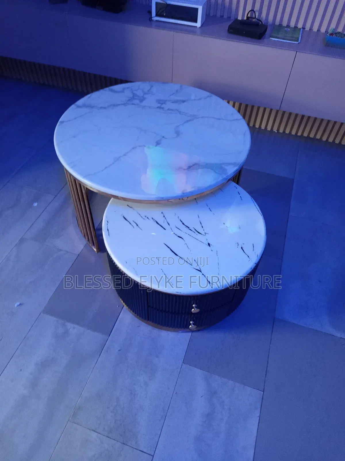 Luxury Marble Top Center Table Double Drawer