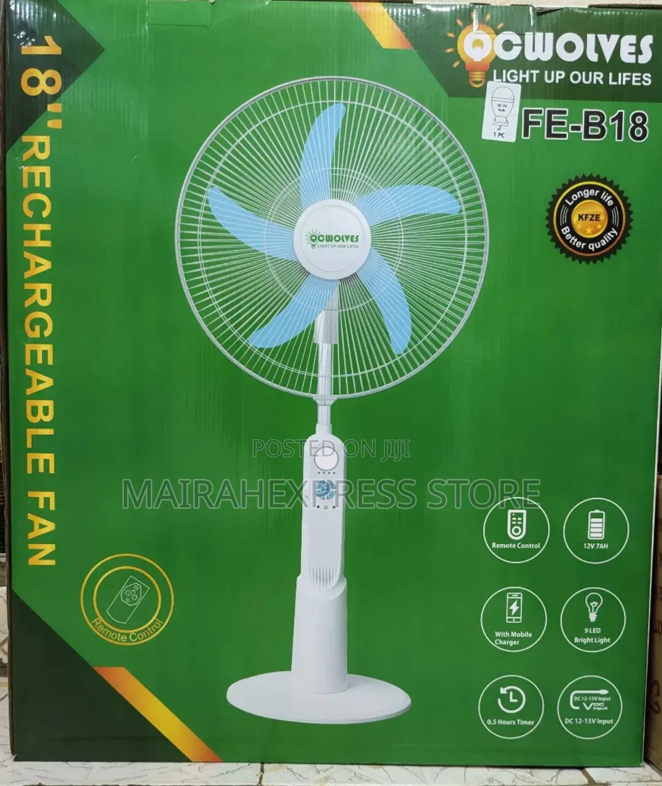 Cwolves 18 Inch Rechargeable Standing Fan With Solar Panel And Bulb