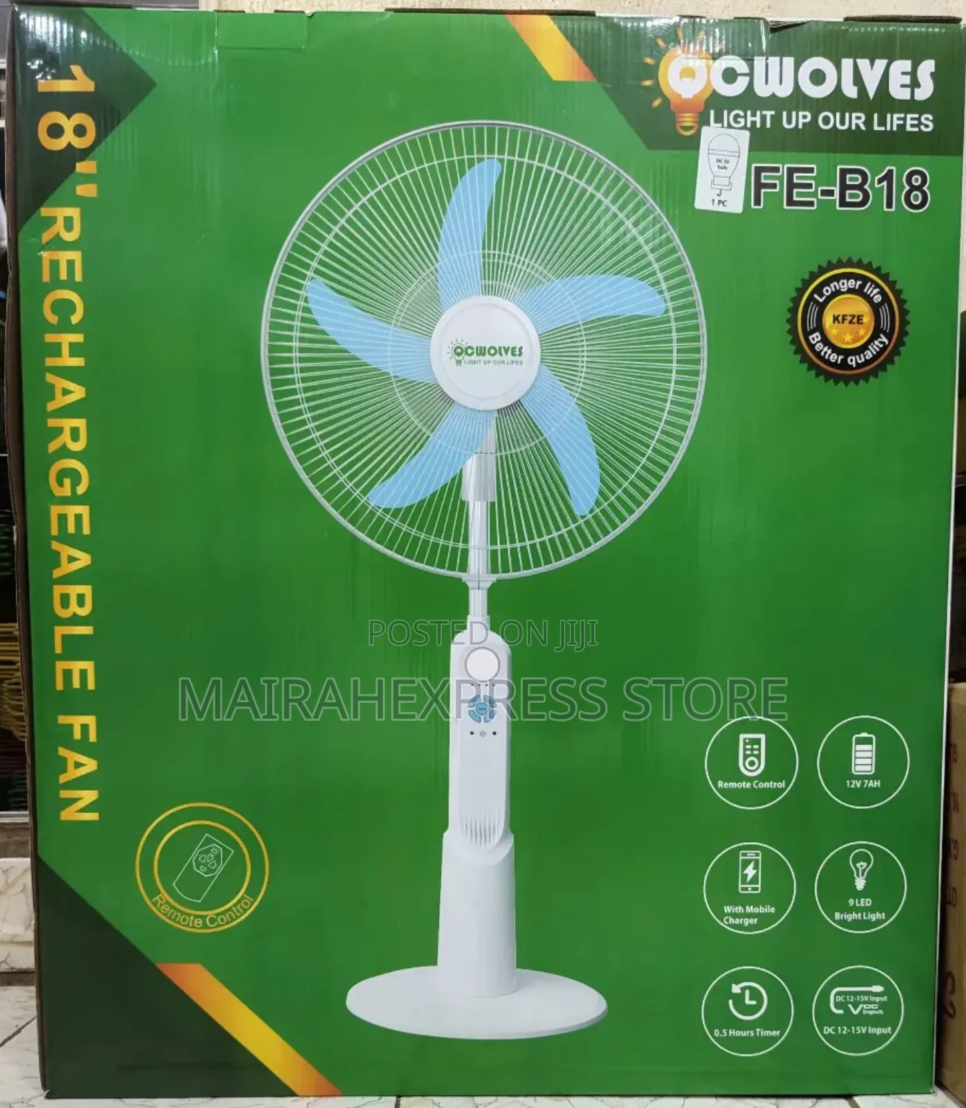 Cwolves 18 Inch Rechargeable Standing Fan With Solar Panel And Bulb