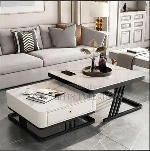 Real Marble Twin Center Table With Drawer