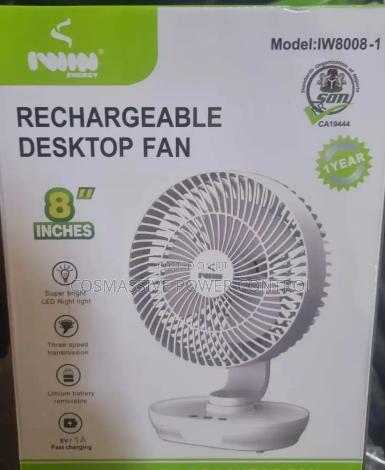 Iwin Rechargeable 8" Desktop Fan