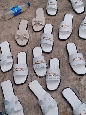 Ladies Trendy Flat Slides Bow and Gold Buckle Styles