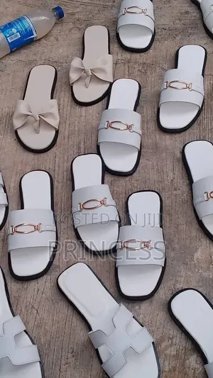 Ladies Trendy Flat Slides Bow and Gold Buckle Styles