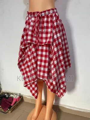 Red Skirt, Checkered Handkerchief Flay Skirt