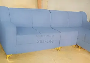 7 Seater L Shape Luxury Sofa And Gold Trim + Ottoman