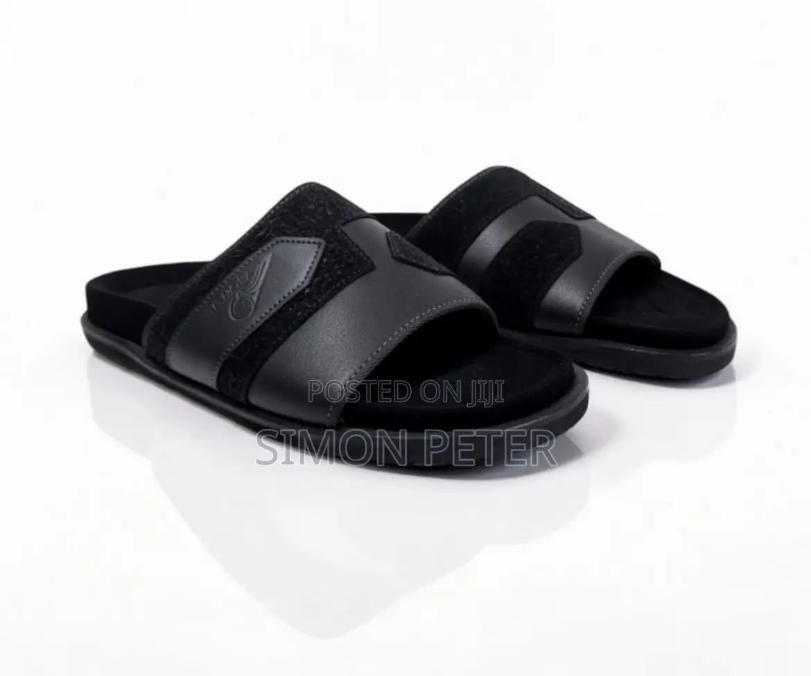 Tow - Tone Black Leather Slides
