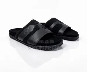 Tow - Tone Black Leather Slides