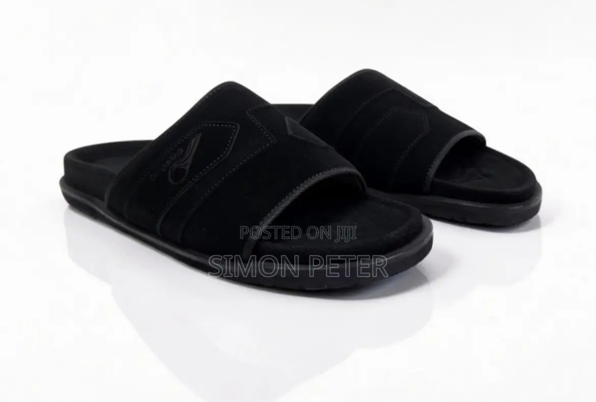 Tow - Tone Black Leather Slides