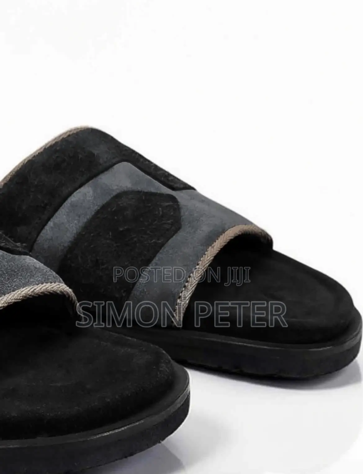 Tow - Tone Black Leather Slides
