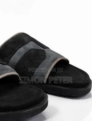 Tow - Tone Black Leather Slides