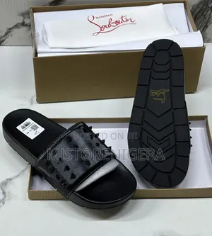 Box Christian Louboutin Spiked Men's Slides in Black
