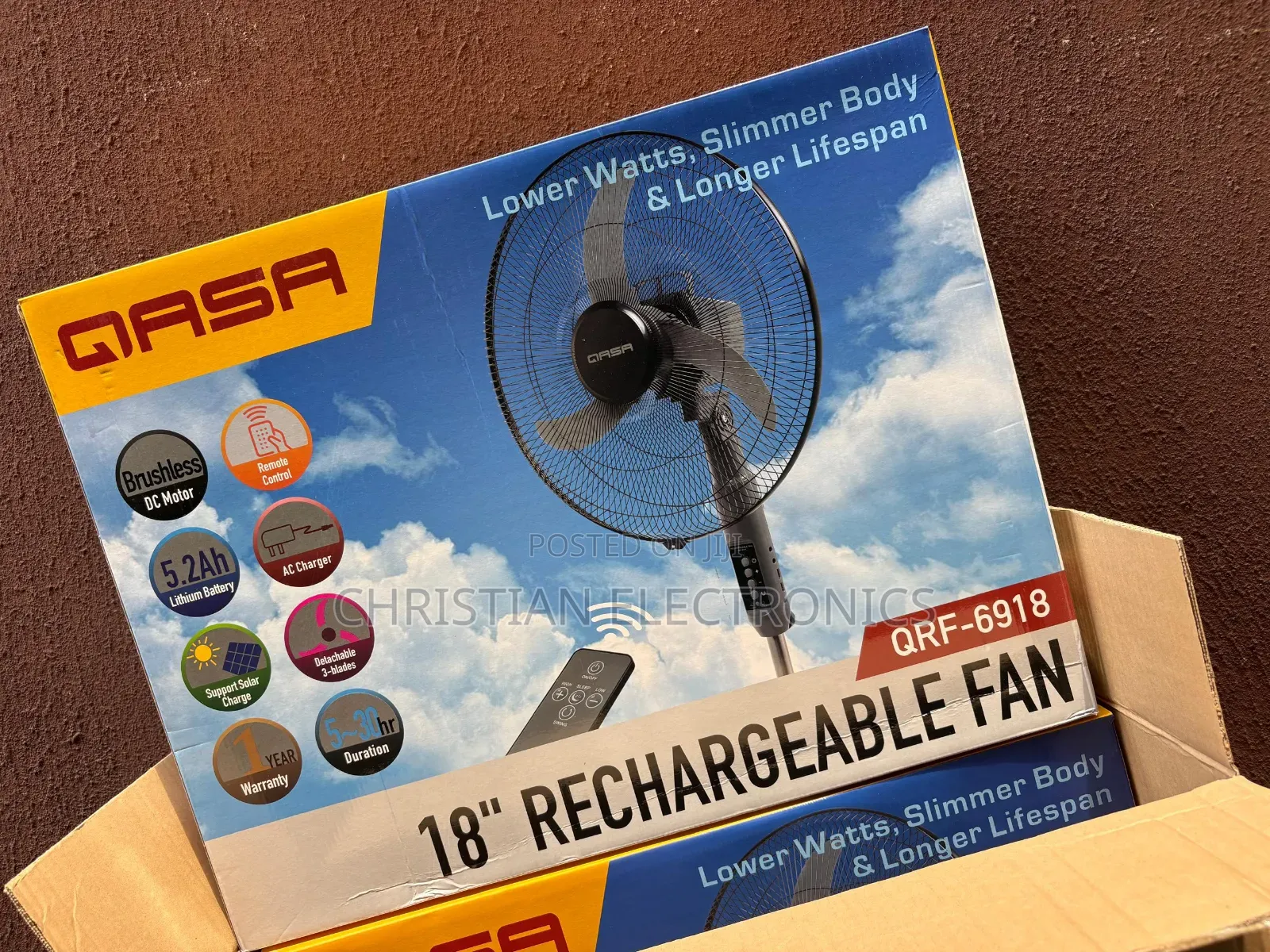 Qasa 18" Rechargeable Fan With Lithium Battery