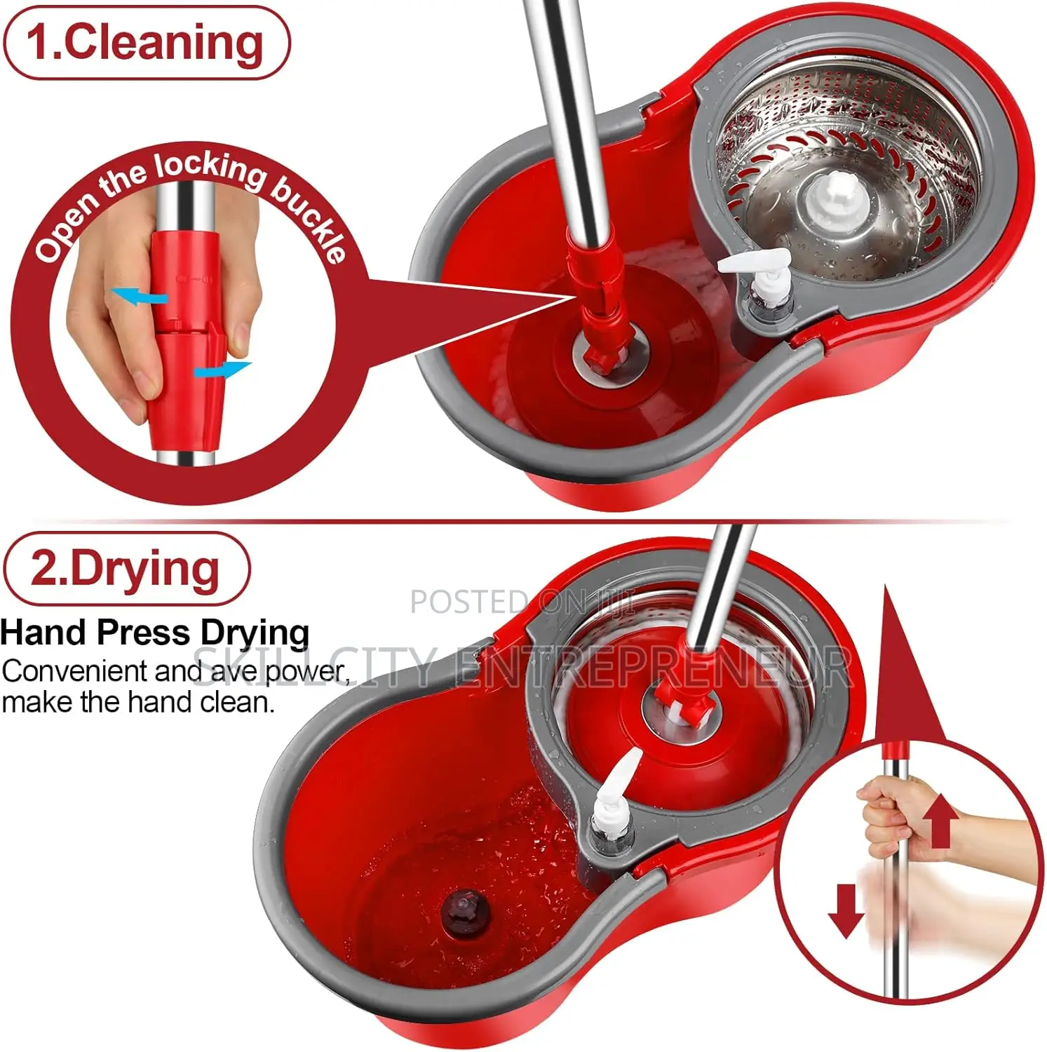 Stainless Steel Spin Mop and Bucket - 360 Degrees