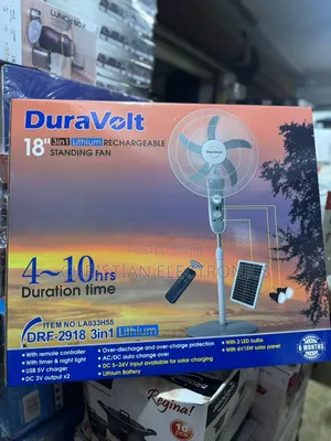 Duravolt 18" 3in1 Rechargeable Fan With Solar Panel and 2bulbs