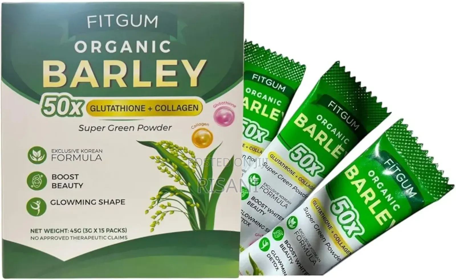 Fit Gum Organic Barley 50x Glutathione Collagen Super Green Powder