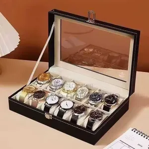 Premium 12-Slot Leather Wrist Watch Display Organizer