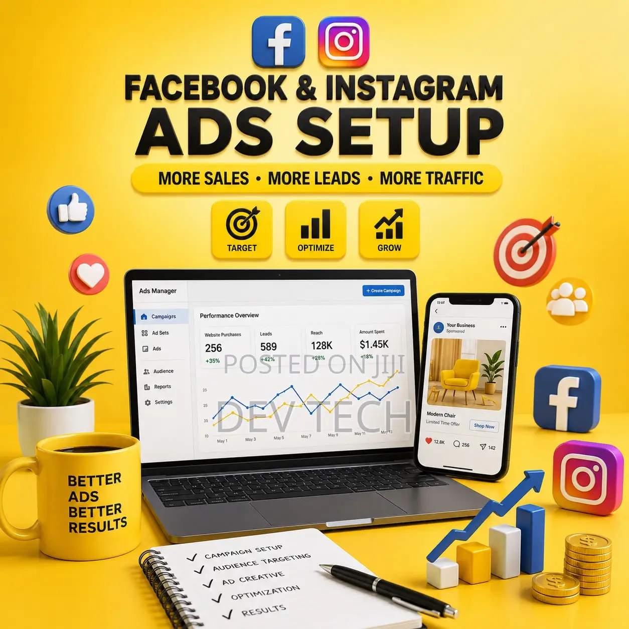 Facebook Instagram Ads Setup for Sales, Leads Website Traffic