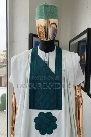 Luxury Embroidered Agbada Outfit Tailored to Your Size (Green/White)