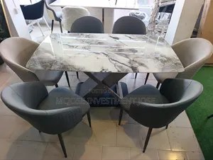 Modern Contemporary Dining Table Set by 6 Chairs.