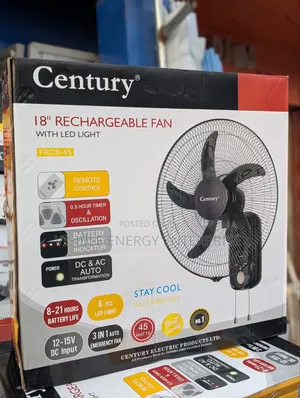 Century 18" Rechargeable Fan With Led Light and Remote Control.