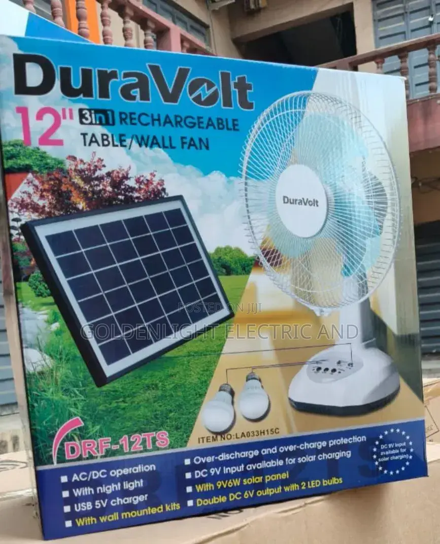 Duravolt 12inch Rechargeable Table/Wall Fan