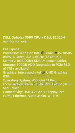 Dell Optiplex 3090 Cpu + Dell E2020h Monitor for Sale.