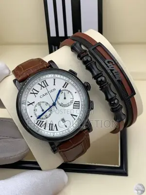 Cartier Leather Chronograph Watch Comes With Bracelet
