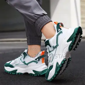 Men’S Chunky Sneakers – Trendy Streetwear Running Shoes (White/Green)