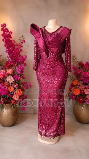 Luxury Burgundy Sequins Long Gown