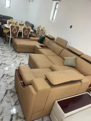 Brown Leather L Shaped Sofa Chair