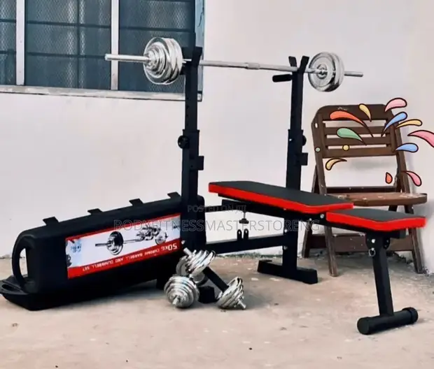 Adjustable Weight Lifting Bench With 50kg Box Dumbbell Set 