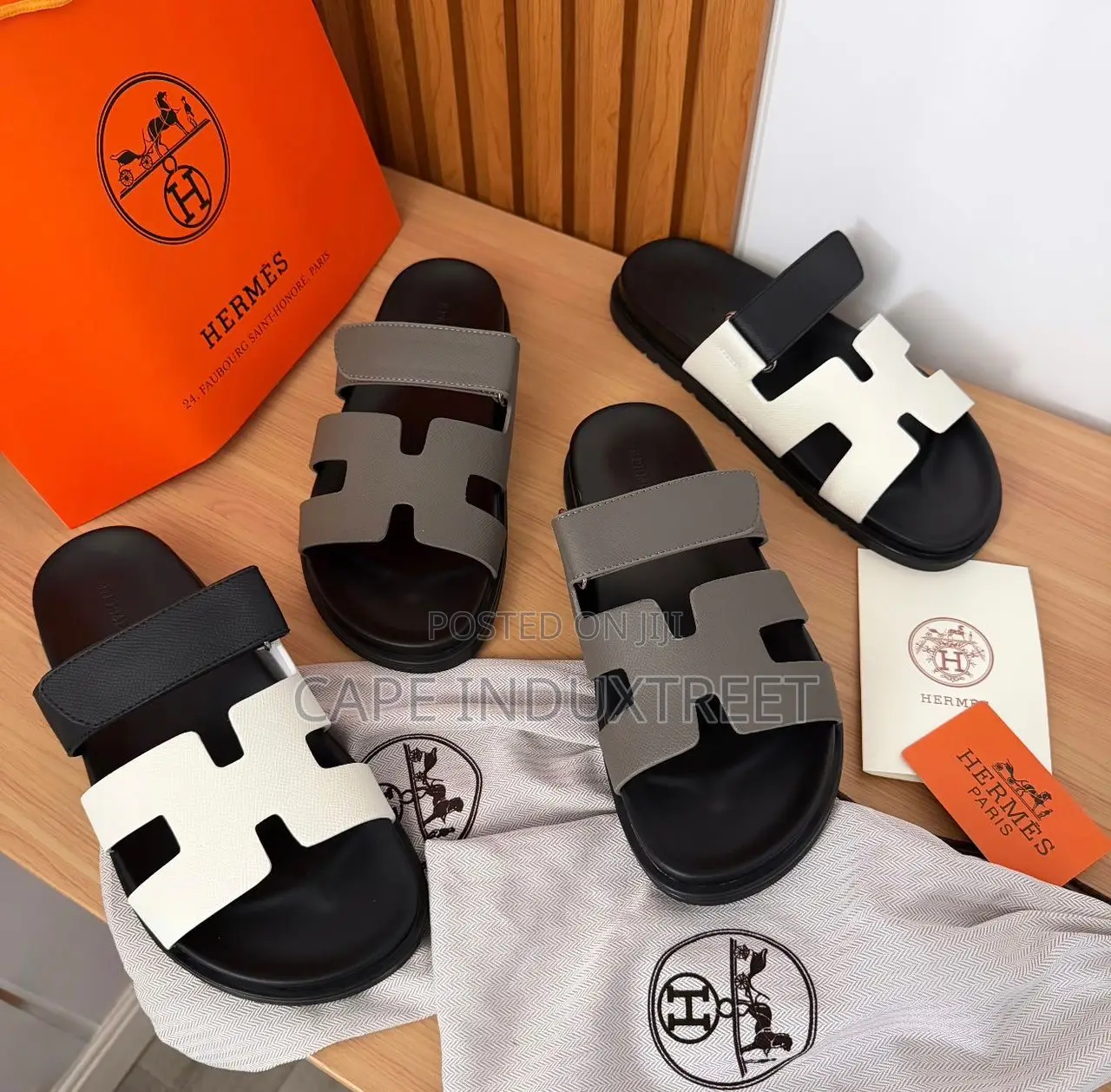 Luxury Double Strap Hermis Slides – Neutral Edition