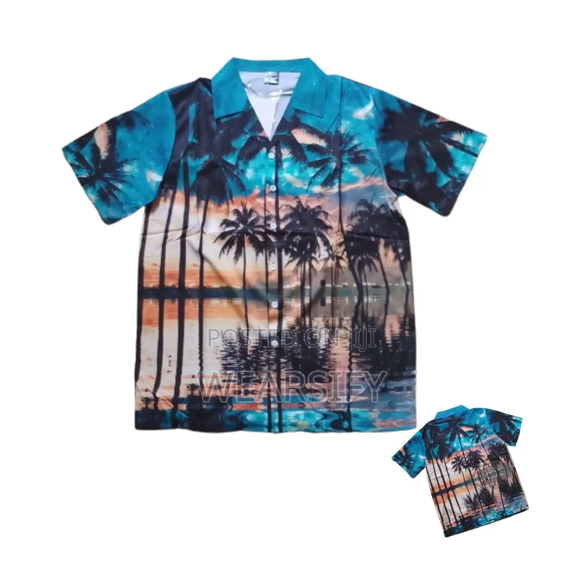 Tropical Palm Tree Sunset Short Sleeve Button-Up Shirt