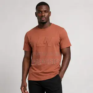 Stretchy Round Neck T-Shirt With Embossed “Ln” Design – Rust Orange
