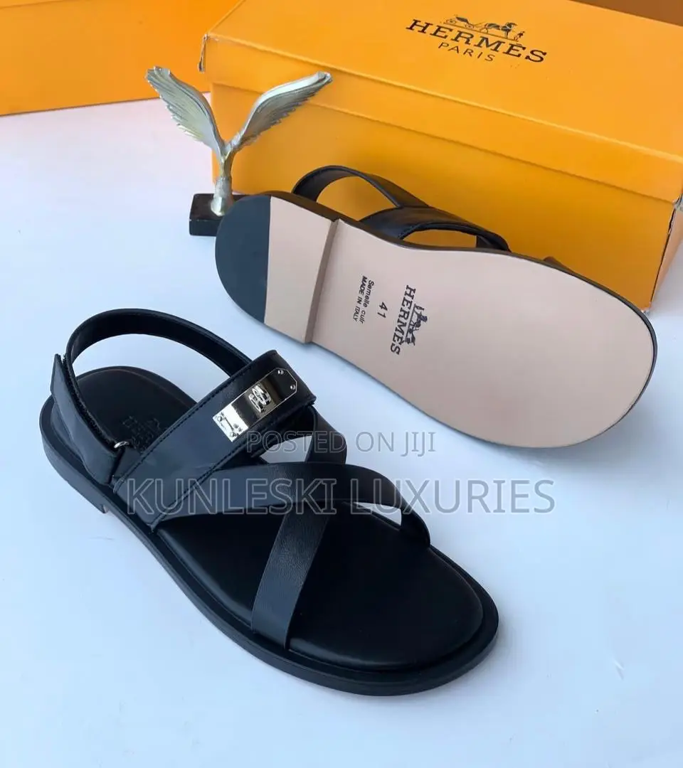 Original Hermes Black Brown Sandals