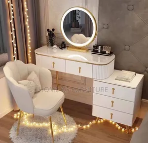 Modern White Oval Makeup Vanity Set – Complete With Led Mirror
