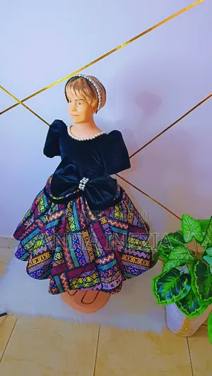 Ankara and Velvet Ball Dress for Kids