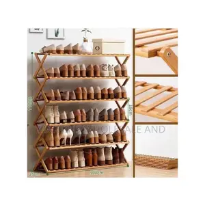 6-Tier Bamboo Foldable Shoe Rack With an X-Frame Design.