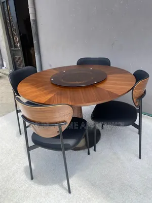 Modern Round Wooden Dining Table Set With Rotating Center Panel
