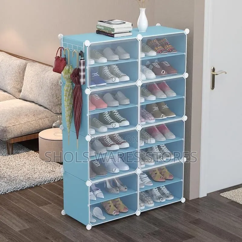 9 Layer Two Rolls Dust Proof Plastic Shoe Cabinet With Hook