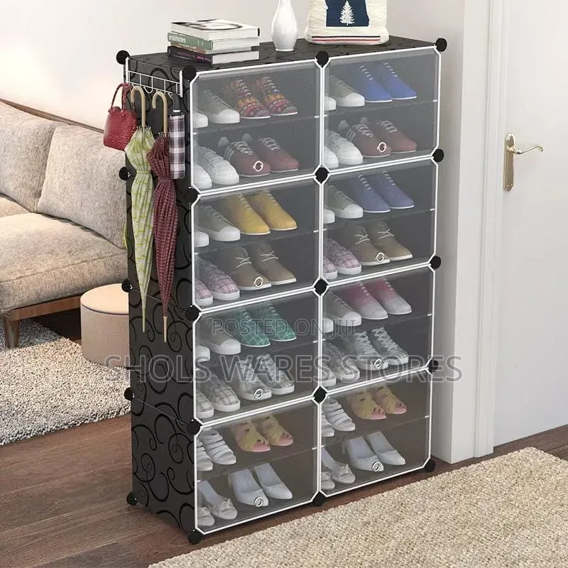 9 Layer Two Rolls Dust Proof Plastic Shoe Cabinet With Hook