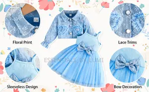 Embroidery Floral Cardigan Jacket & Dress - Two Piece Outfit For Girls