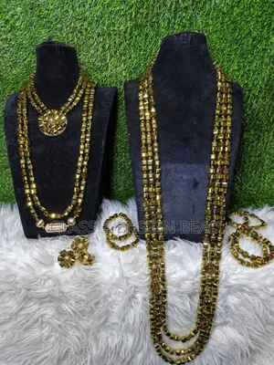 Couple's Set of Beaded Necklace Gold Color