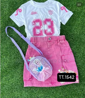 Girls Jersey Top and Pink Jean Skirt