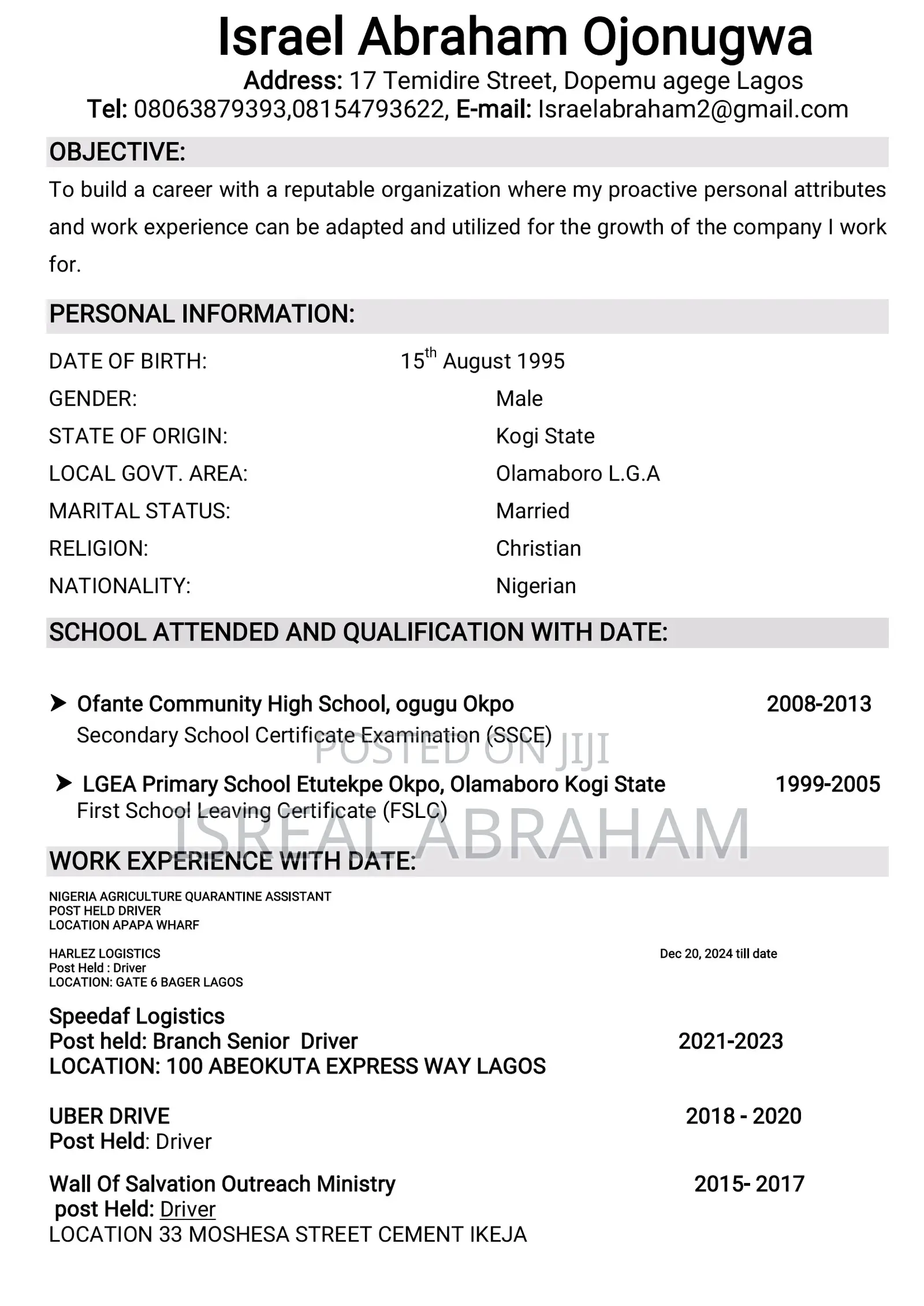 Personal Driver / Private Driver